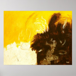 Abstrakt Art Painting Drifts Splatters Gult Brown Poster