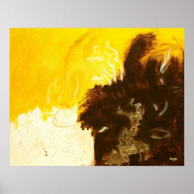 Abstrakt Art Painting Drifts Splatters Gult Brown Poster (Framsidan)