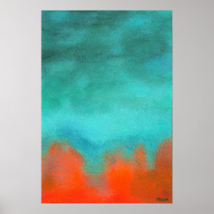 Abstrakt Art Painting, Red, Orange, Aqua, Teal Poster
