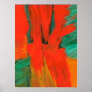 Abstrakt Art Painting Red Orange Grönt Guld Poster