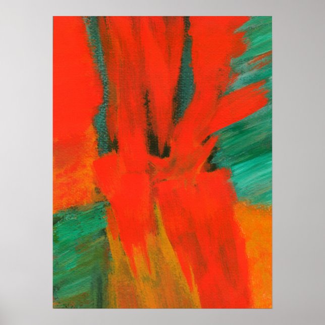 Abstrakt Art Painting Red Orange Grönt Guld Poster (Framsidan)