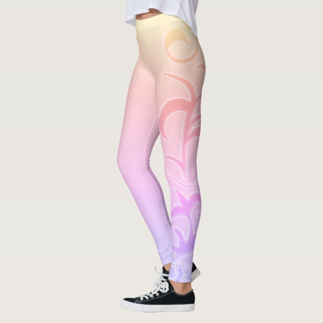 Abstrakt Art Paisley Gult Rosa Hand Teckning Leggings (Vänster)
