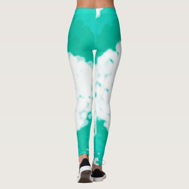 Abstrakt Art Pastel Turcos Grönt White Leggings (Baksida)