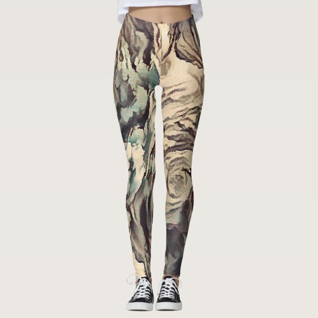 Abstrakt art penseltexturerad ro skriver ut brunt  leggings (Framsida)