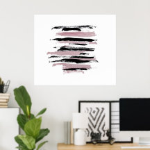 Abstrakt Art Poster Rosa och svart Brushstrokes