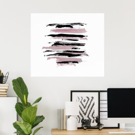 Abstrakt Art Poster Rosa och svart Brushstrokes