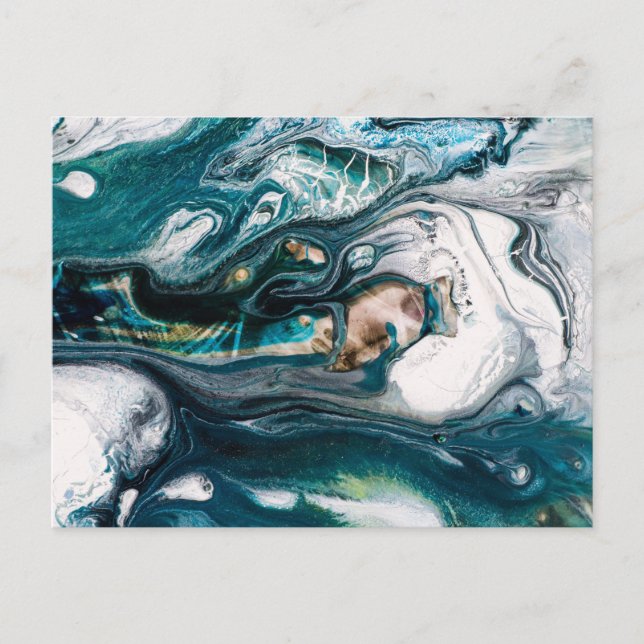 ABSTRAKT ART PRINT TEAL WHITE COPPER VYKORT (Framsida)