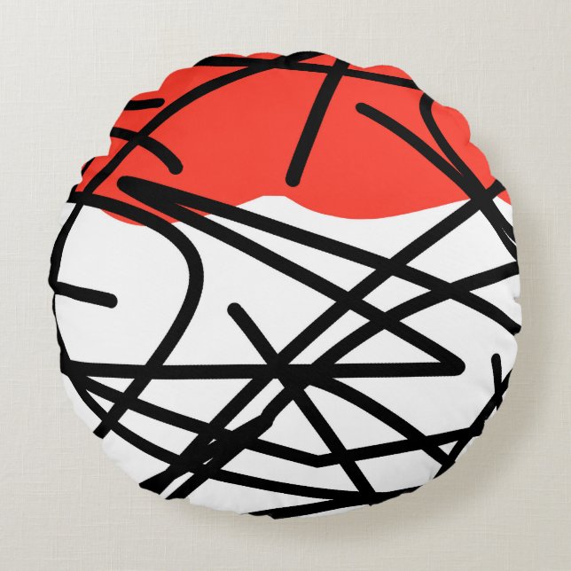 Abstrakt Art Red Black White-minimalism Rund Kudde (Framsidan)