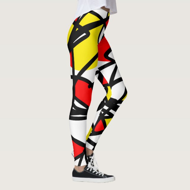 Abstrakt Art Red Gult Black White-minimalism Leggings (Höger)