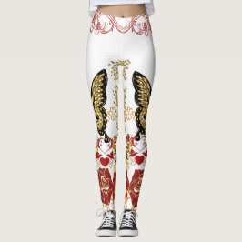 Abstrakt Art Ro Butterfly Sweeping Hearts Guld Leggings