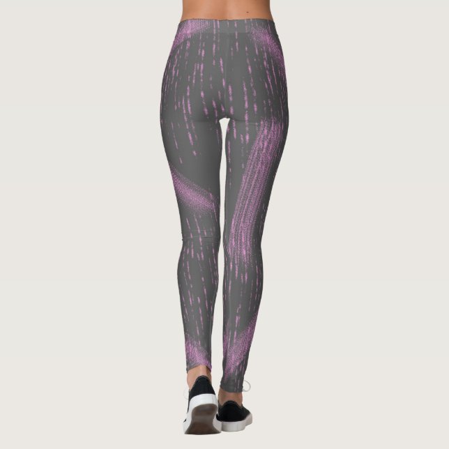 Abstrakt Art Rosa Coral Charcol Grått Leggings (Baksida)