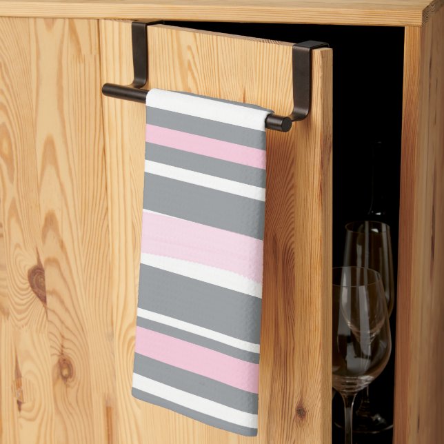Abstrakt Art Rosa Grått White Linjer Kökshandduk (Thirds Fold)
