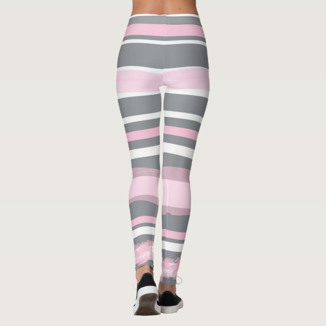 Abstrakt Art Rosa Grått White Linjer Leggings (Baksida)