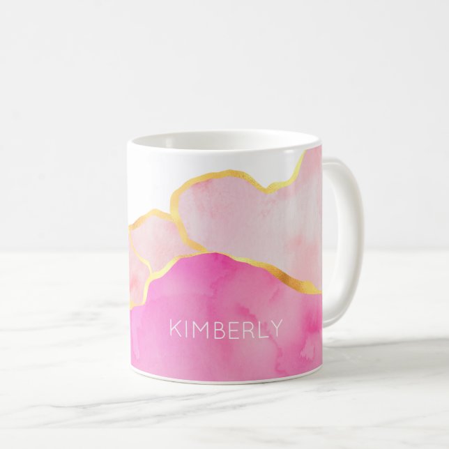 Abstrakt Art Rosa Guld Vit modern NAMN Feminine Kaffemugg (Framsida höger)