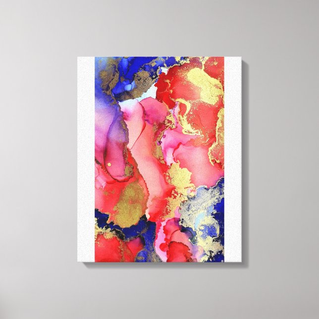 Abstrakt Art Rosa Lila Guld Alcohol Bläck Canvastryck (Framsida)