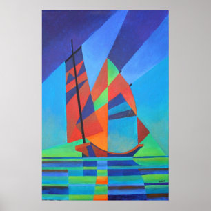 Abstrakt Art-skräppost mot Djup Blå himmel Poster