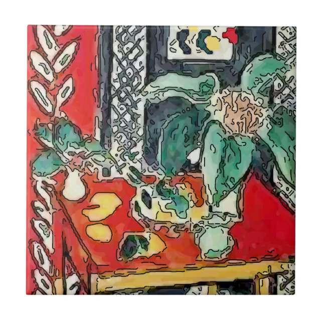 Abstrakt Art Tiles, blommor på bord Kakelplatta (Framsidan)