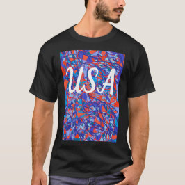 abstrakt art USA röd vit och blå T Shirt