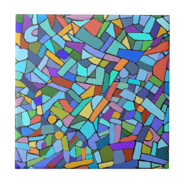 Abstrakt Art Vackerlig färgstark blå mosaik Kakelplatta (Framsidan)
