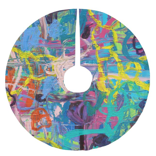 Abstrakt Art: Vibrant målningsuttryck Julgransmatta Borstad Polyester (Framsidan)