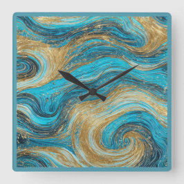 Abstrakt Art Wall Clock White Aqua Blues Fyrkantig Klocka