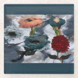 Abstrakt Art Watercolor Blommigt Glass Underlägg