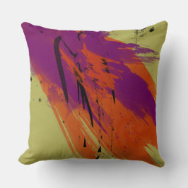 Abstrakt Art Watercolor Orange Lila Grönt Black Kudde