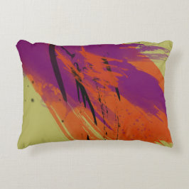 Abstrakt Art Watercolor Orange Lila Grönt Black Prydnadskudde