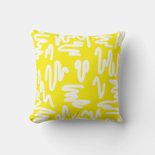 Abstrakt Art White on Gult Dekorativ kudde Cushion (Framsida)