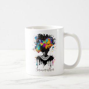 Abstrakt Artist Afro Woman Svartvit Kaffemugg