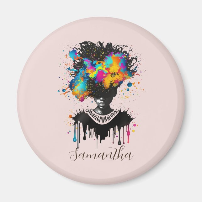 Abstrakt Artist Afro Woman | Svartvit Magnet (Framsidan)