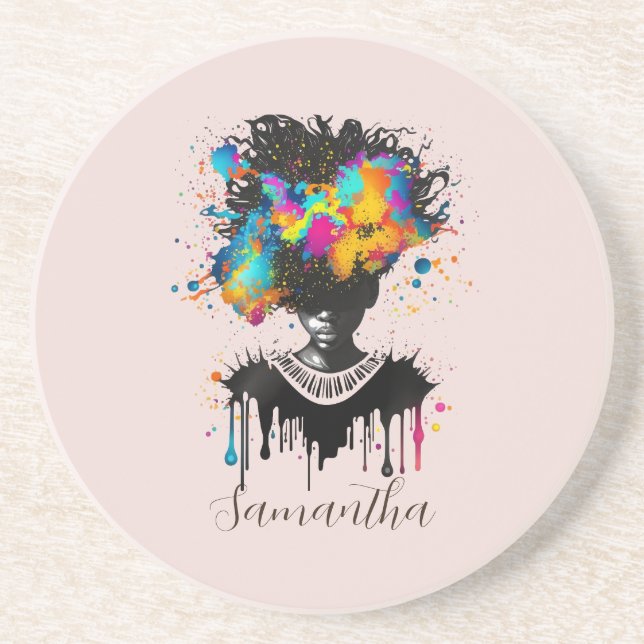 Abstrakt Artist Afro Woman | Svartvit Underlägg (Framsidan)