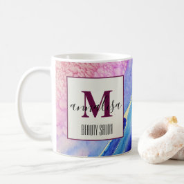 Abstrakt Artistic Blue Rosa Beauty Salon Monogram Kaffemugg