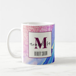 Abstrakt Artistic Blue Rosa Beauty Salon Monogram Kaffemugg