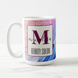 Abstrakt Artistic Blue Rosa Beauty Salon Monogram Kaffemugg