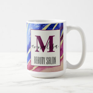 Abstrakt Artistic Blue Rosa Beauty Salon Monogram Kaffemugg