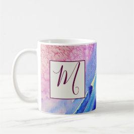 Abstrakt Artistic Blue Rosa Monogram Kaffemugg