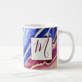 Abstrakt Artistic Blue Rosa Monogram Kaffemugg
