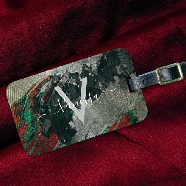 Abstrakt Artistic Glam Faux Guld Glittery Monogram Bagagebricka (Skapare uppladdad)