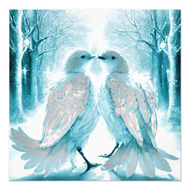*~* Abstrakt Artistic Love birds AP54 Art Winter Fototryck (Framsidan)