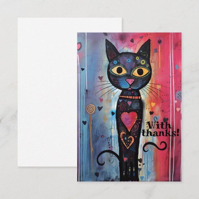 Abstrakt Artistic Wide Eyed Cat Tack Kort (Fram/baksida)