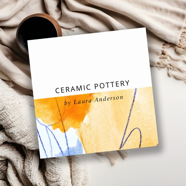 Abstrakt Artistisk Gult Blue Watercolor Art Fyrkantigt Visitkort (Skapare uppladdad)