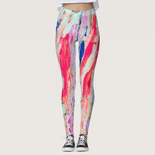Abstrakt Artsy för Bright Colorful Paint Rand Leggings (Framsida)