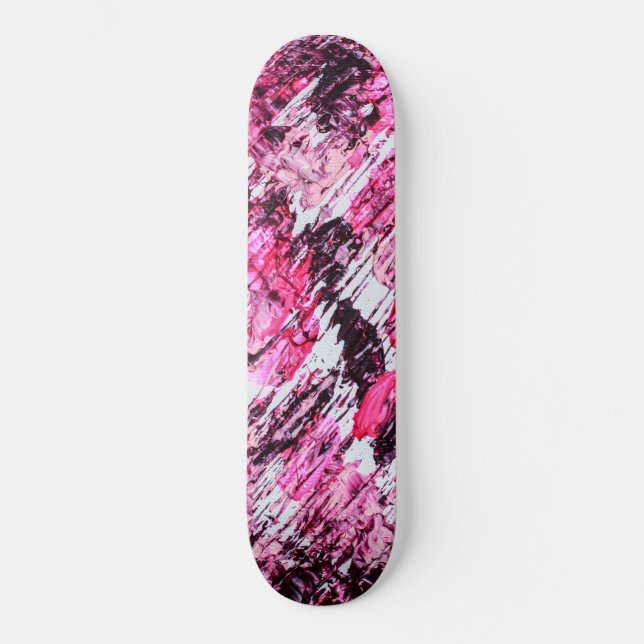 Abstrakt Artsy Rosa Burgundy Red Akryla målning Mini Skateboard Bräda 18,5 Cm (Framsida)