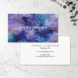 Abstrakt Artsy Violet Silver Script Calligraphy Visitkort