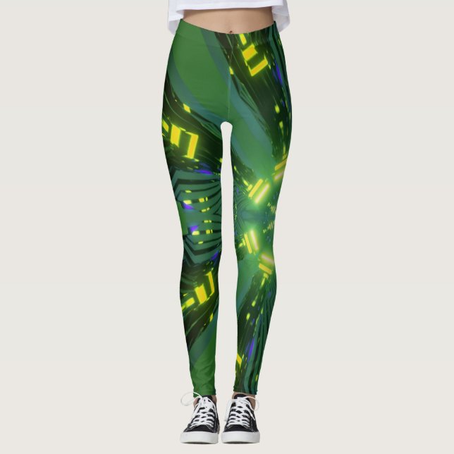 Abstrakt Astral Electronics Digital Art Leggings (Framsida)