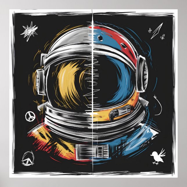 Abstrakt Astronaut Helmet Art Poster (Framsidan)