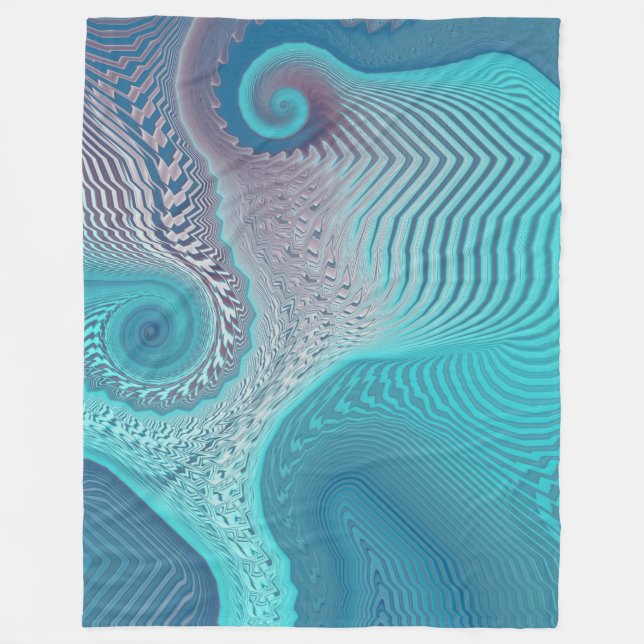 Abstrakt av Aqua och Taupe Oceanic Swirls Fleecefilt (Framsidan)