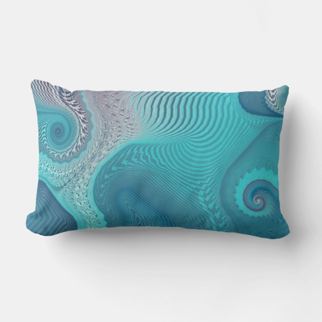 Abstrakt av Aqua och Taupe Oceanic Swirls Lumbarkudde (Framsida)