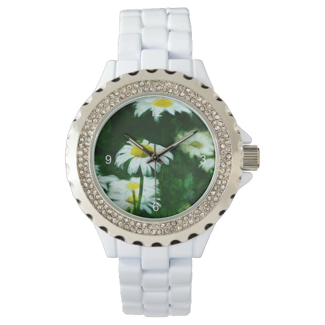 Abstrakt av  av Oxeye White Daisys Impressionism Armbandsur (Framsida)